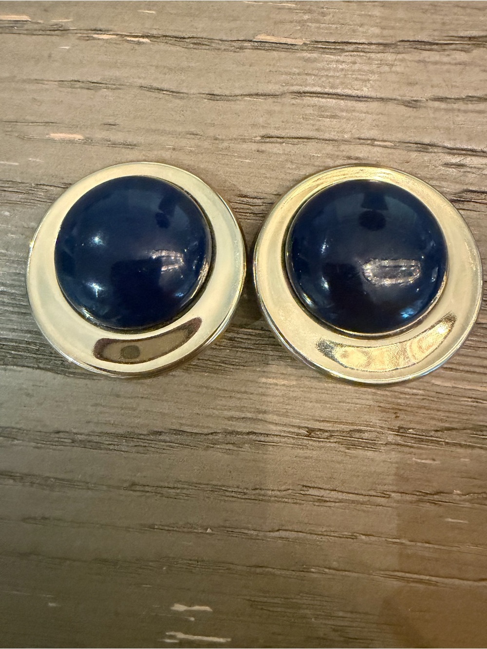 Navy and Gold Round Dome Clip-On Earrings